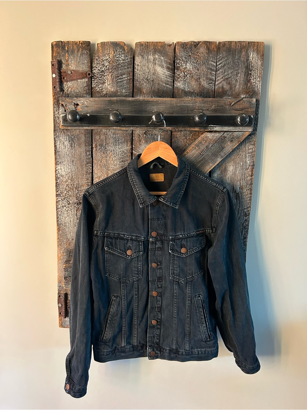 Men's Nudie Jeans Co Faded Black Denim Jacket - Classic Trucker Style